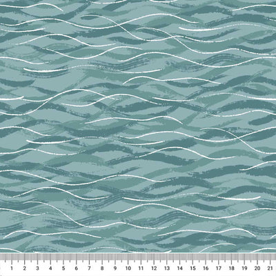 Waves at sea pencil drawing printed on a cotton quilting fabric by Lewis & Irene