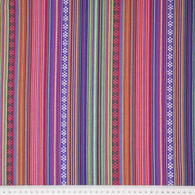 Mexico stripe in deep purple printed on a woven polyester fabric with a cm ruler