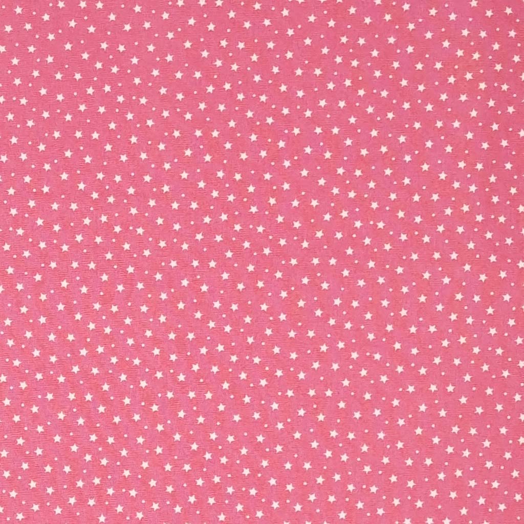 Mini White Star and Spot on Pink Cotton Poplin Fabric Love