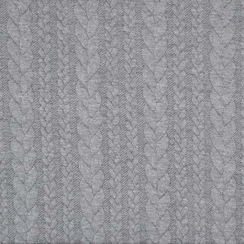 A plain cable knit dressmaking fabric in grey
