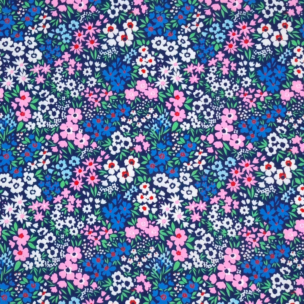 Elegant Ditsy Flowers on Navy Floral Polycotton Fabric Fabric Love