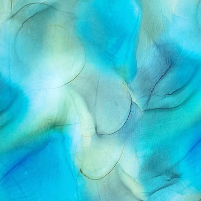 Flowing ink viscose fabric in blue and green flat