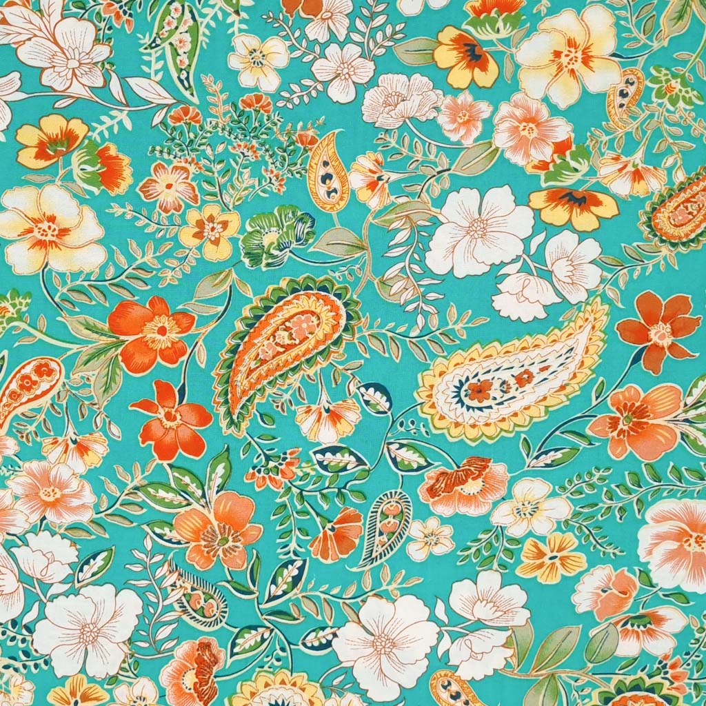 Summer Paisley Vibes Woven Viscose Fabric Aqua Fabric Love