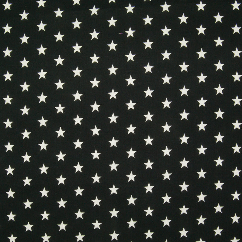 10mm White Star on Black - 100% Cotton
