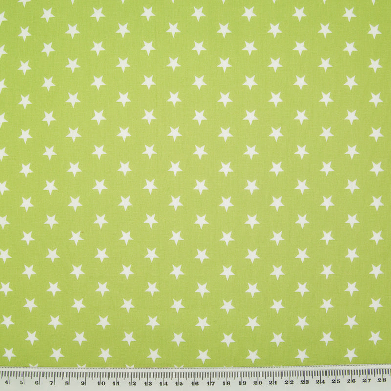 10mm White Star on Bright Lime Green - 100% Cotton
