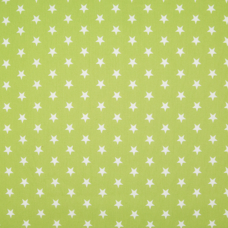 10mm White Star on Bright Lime Green - 100% Cotton
