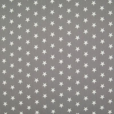 10mm White Star on Grey - 100% Cotton