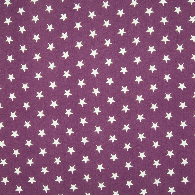 10mm White Star on Purple - 100% Cotton