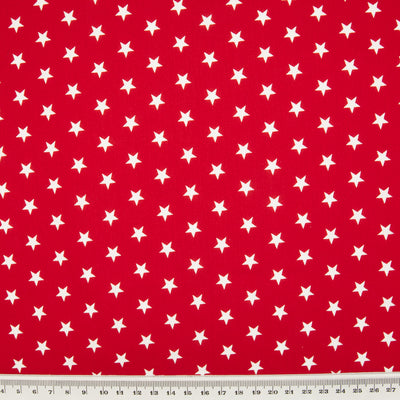 10mm White Star on Red - 100% Cotton