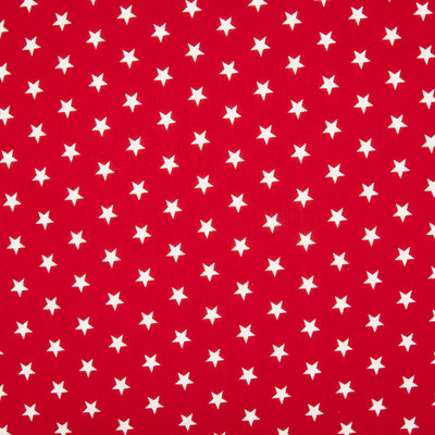 10mm White Star on Red - 100% Cotton