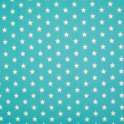 10mm White Star on Turquoise - 100% Cotton