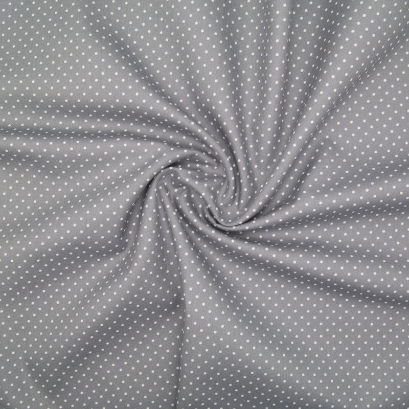 2mm White Pin Spot on Grey - 100% Cotton