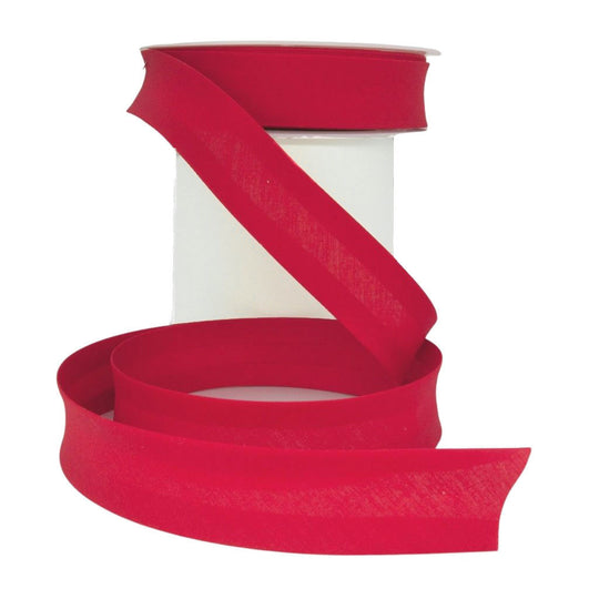 Scarlet red 25mm polycotton bias binding trails from a reel