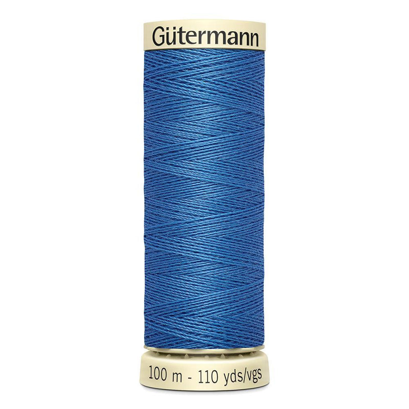 A reel of Gutermann sew-all thread with the codes of all Gutermann blue thread available in the listing