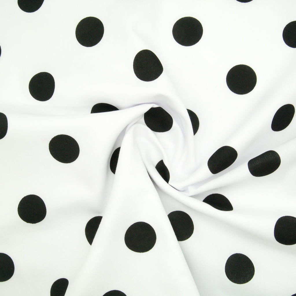 Large Black Spots on White - 25mm Spot - Polycotton – Fabric Love