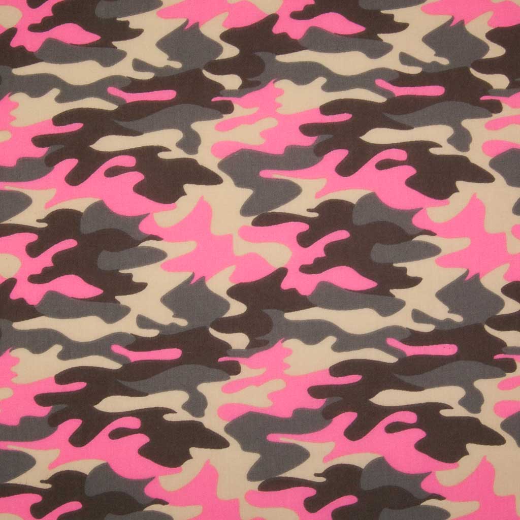 Pink Camouflage Print - Polycotton Fabric - Fabric Love