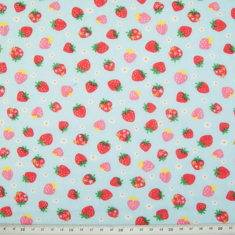 Fat Quarter Bundle - Strawberry on Blue - Polycotton Fabric