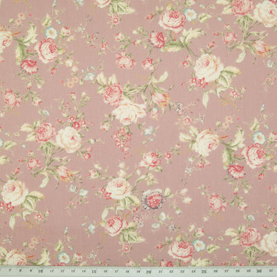 Rose coloured floral Rose & Hubble cotton poplin fabric