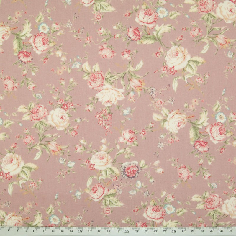 Rose coloured floral Rose & Hubble cotton poplin fabric