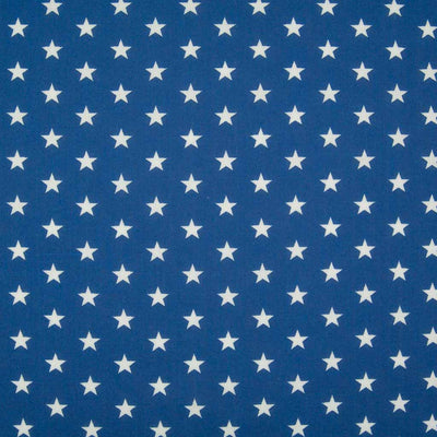 10mm white stars are printed on a royal blue polycotton fabric