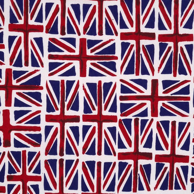 Union flags in a painted effect printed on a 100% cotton fabric
