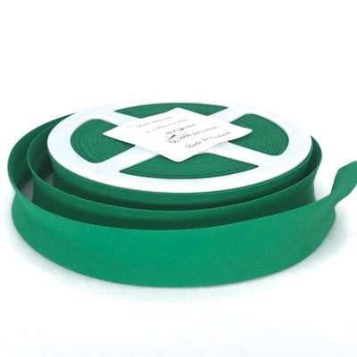A reel of emerald green 25mm bias binding