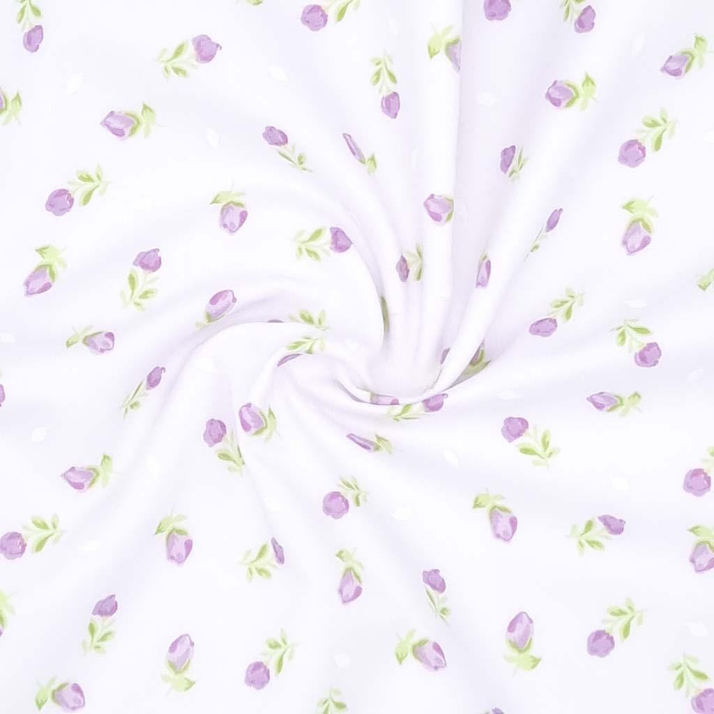 Baby Rose Lilac on White Polycotton