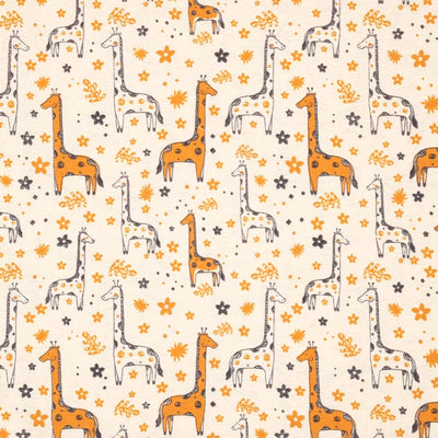 A beautiful giraffe design, printed on a soft brushed polycotton winceyette in cream with a cm ruler at the bottom