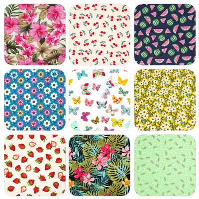 Summer fabric prints with flowers and strawberries