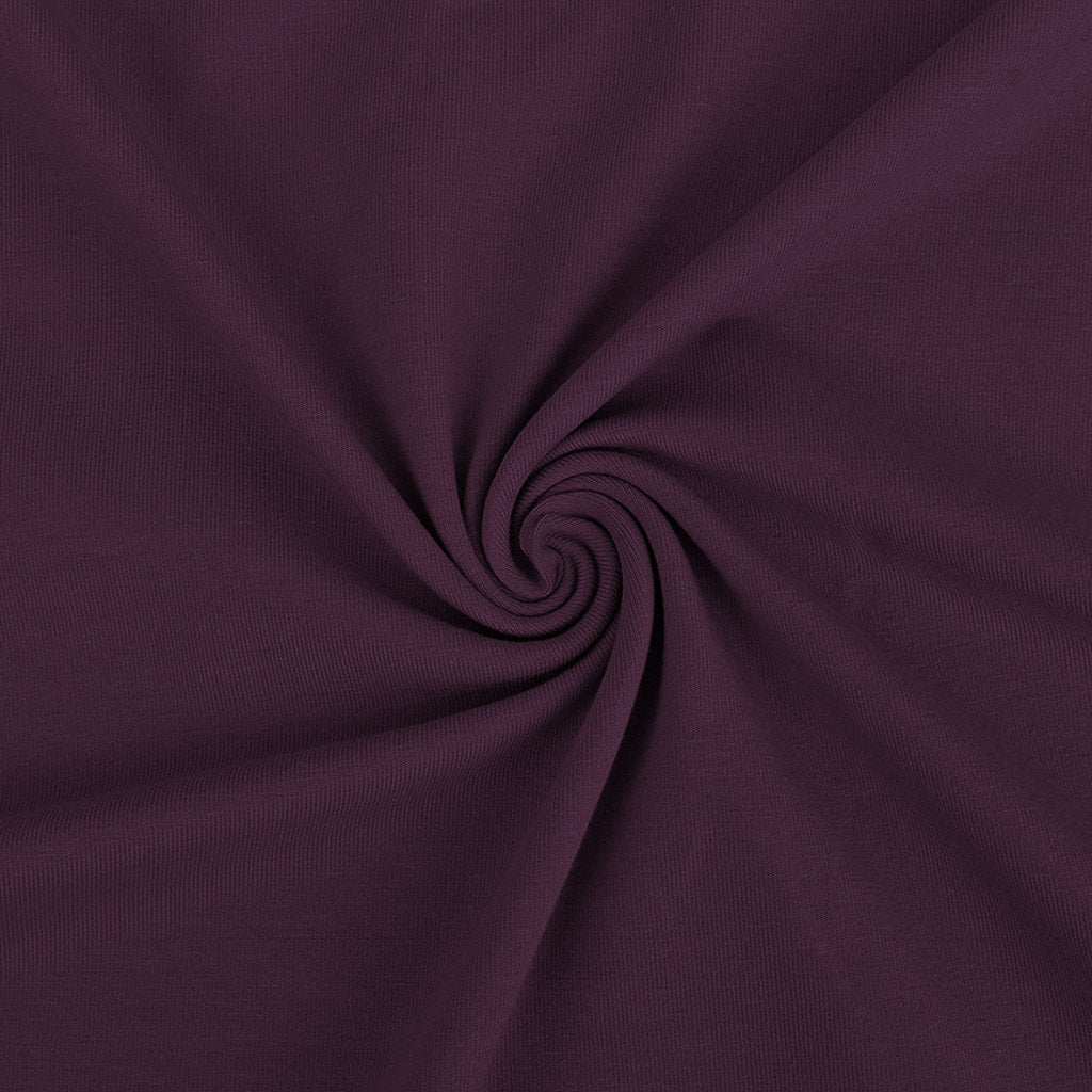 Plain cotton jersey fabric in rich plum purple