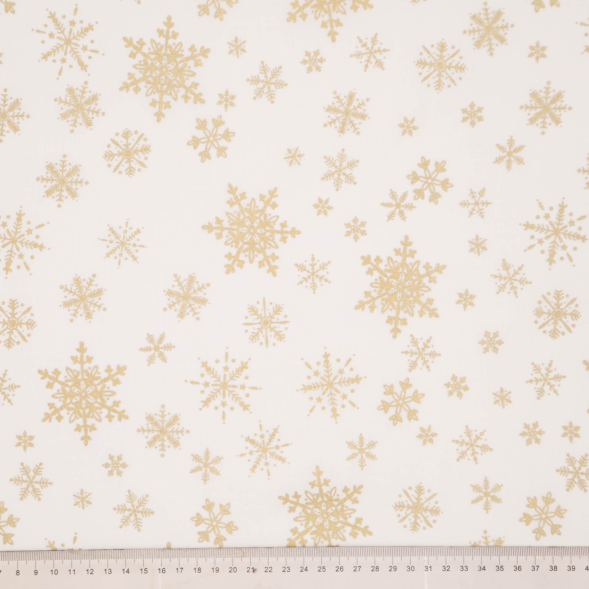 Christmas Cotton Fabric - Gold Sparkle Snowflake on Cream