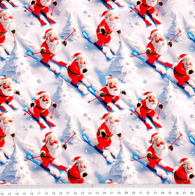 3D Skiing Santa by Little Johnny - Christmas Cotton Fabric