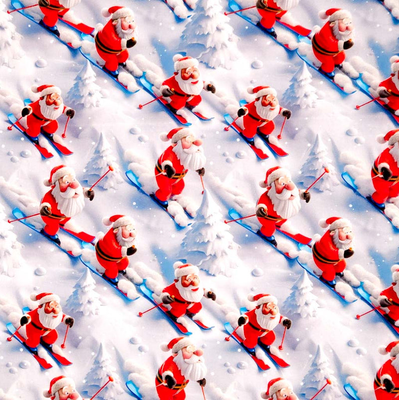 3D Skiing Santa by Little Johnny - Christmas Cotton Fabric