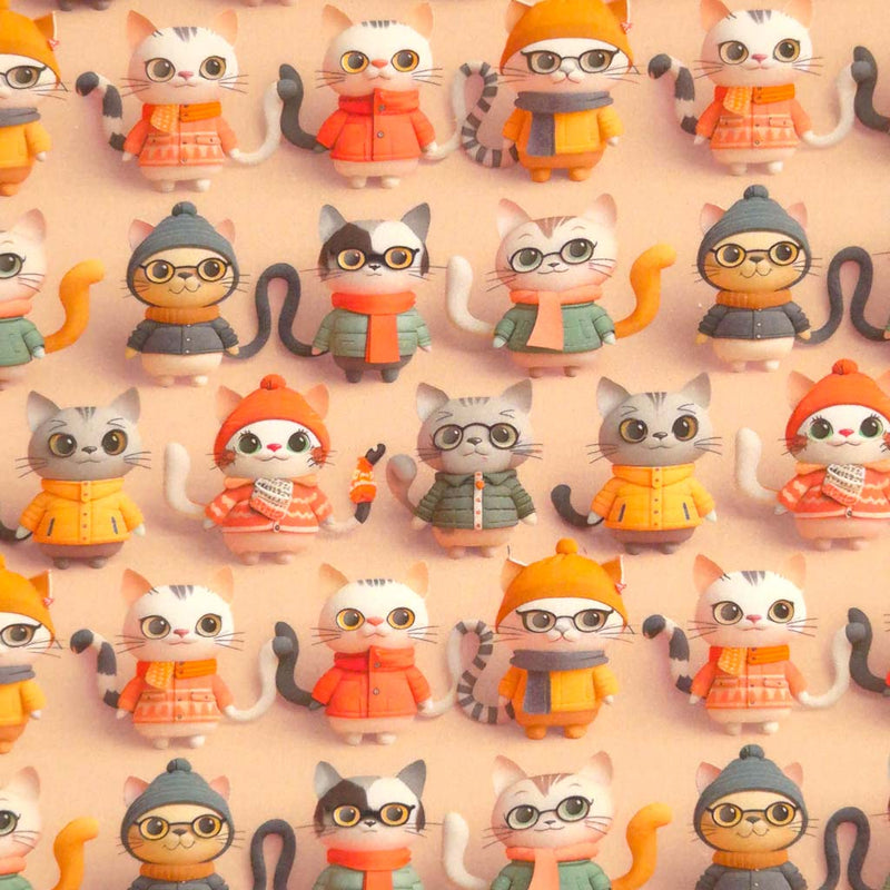 3D cat design printed on a cotton fabric by Little Johnny