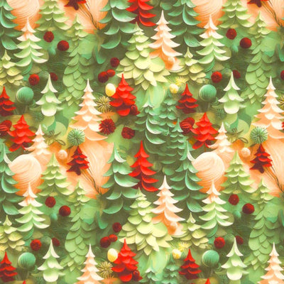 3D christmas trees printed on a woven cotton fabric by Little Johnny