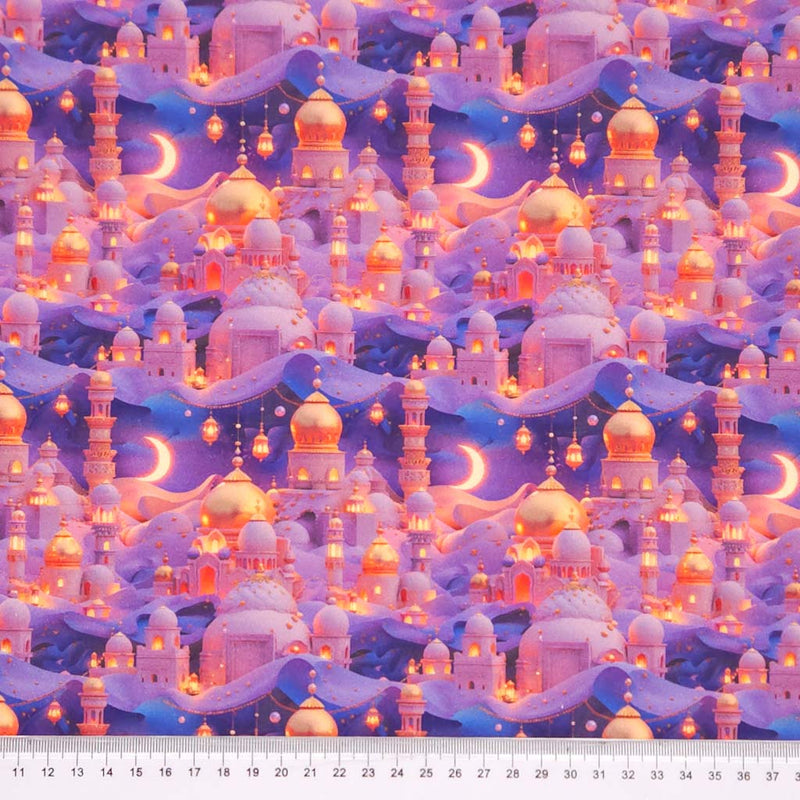 A 3D arabian night image printed on a cotton fabric by Little Johnny with a cm ruler