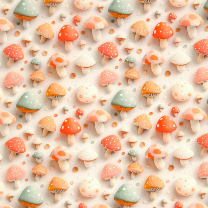 3D mushrooms printed on a cotton fabric by Little Johnny