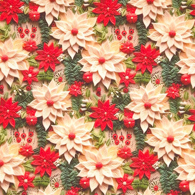 3D Christmas poinsettia printed on a cotton fabric by Little Johnny