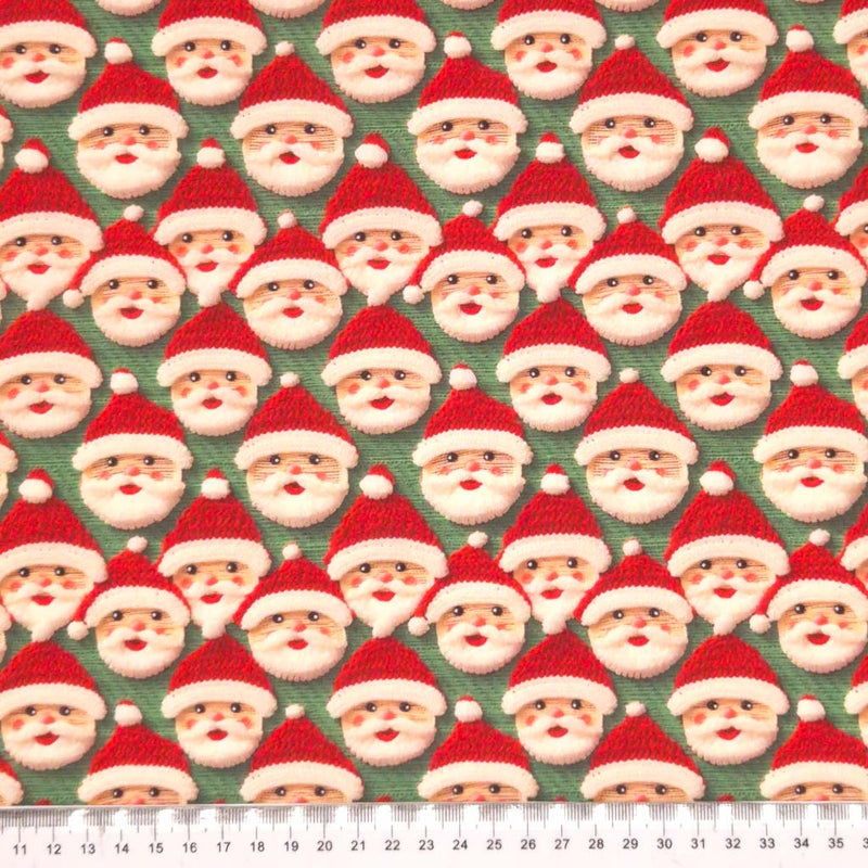 3D crochet santa design printed on a cotton fabric by Little Johnny with a cm ruler