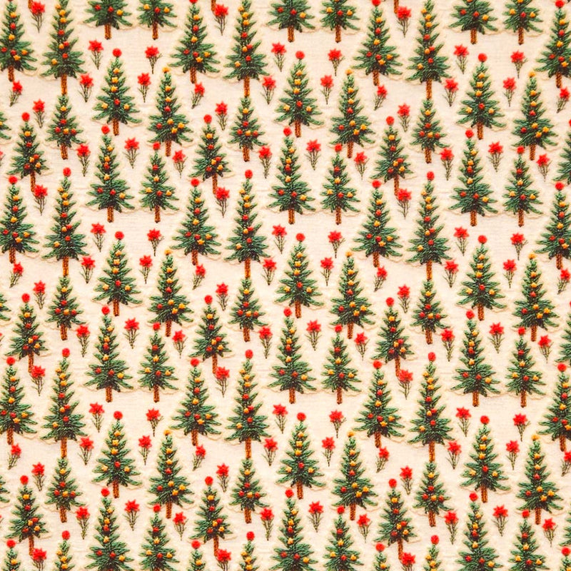 3D christmas trees printed on a cream cotton fabric
