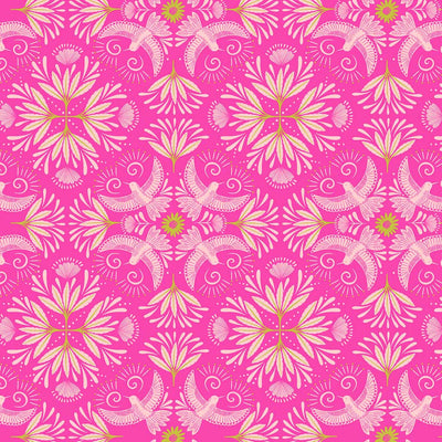 Pink bahian hummingbirds printed on a pink background