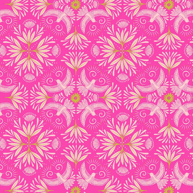 Pink bahian hummingbirds printed on a pink background