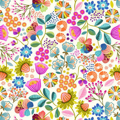 Bright flowers printed on a cream quilting cotton