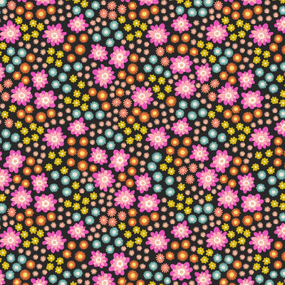 Flowers printed on a black quilting cotton