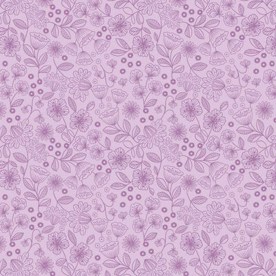 Wildflowers printed on a lilac cotton quilting fabric