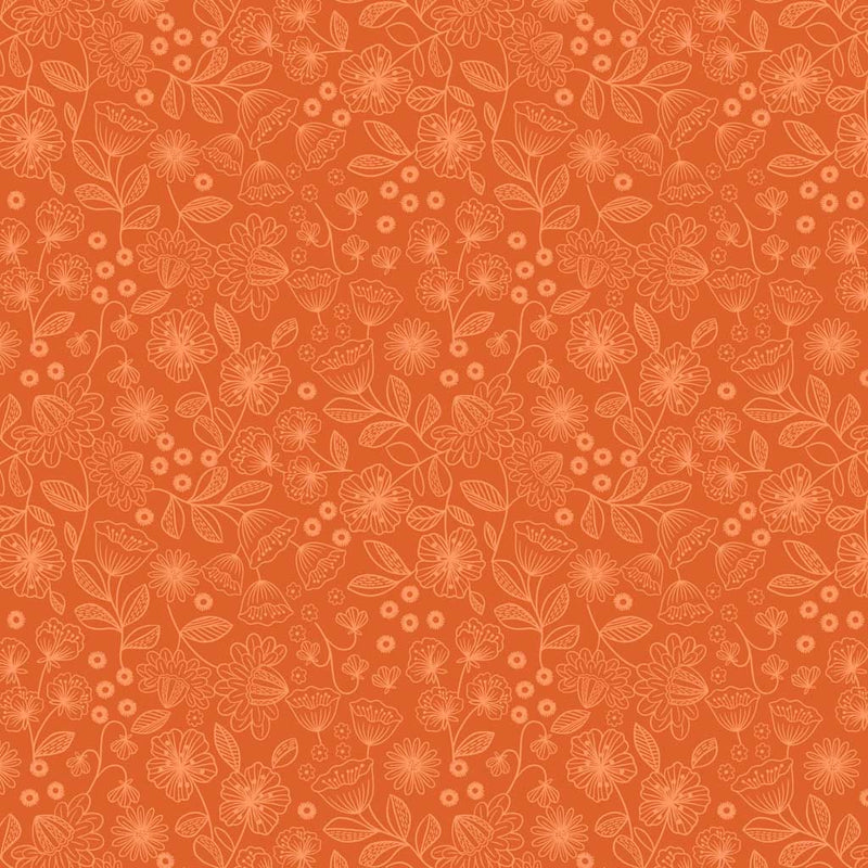 Wildflowers printed on an orange cotton quilting fabric