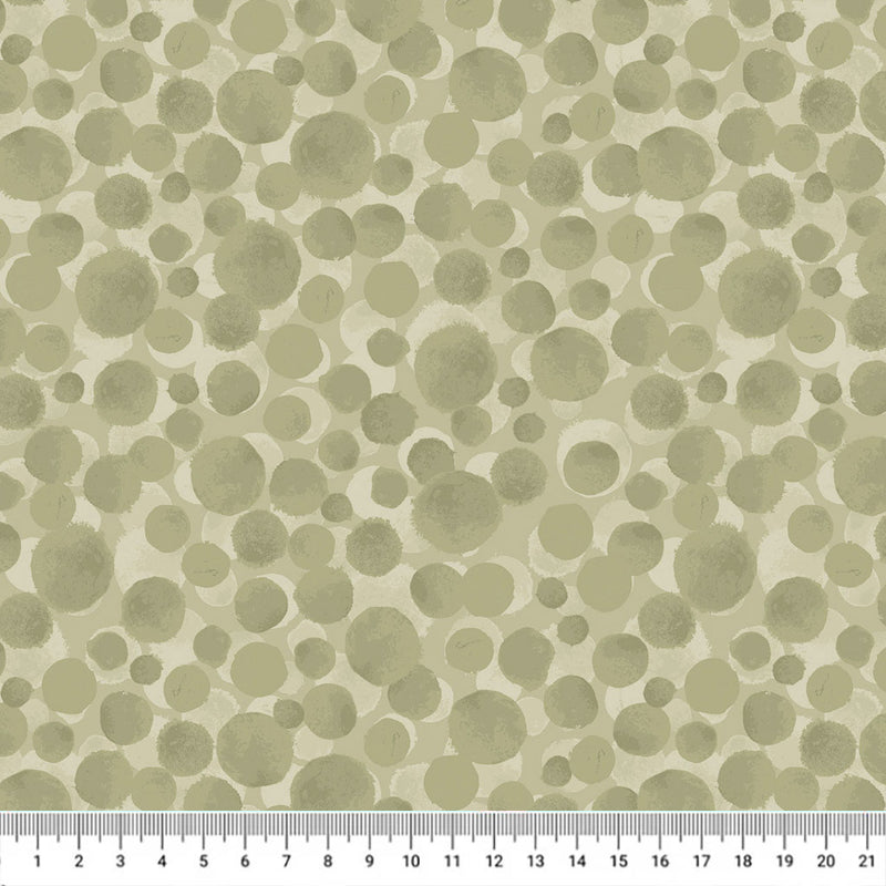 Blender quilting fabric by Lewis & Irene - Bumbleberries in wild sage with a cm ruler