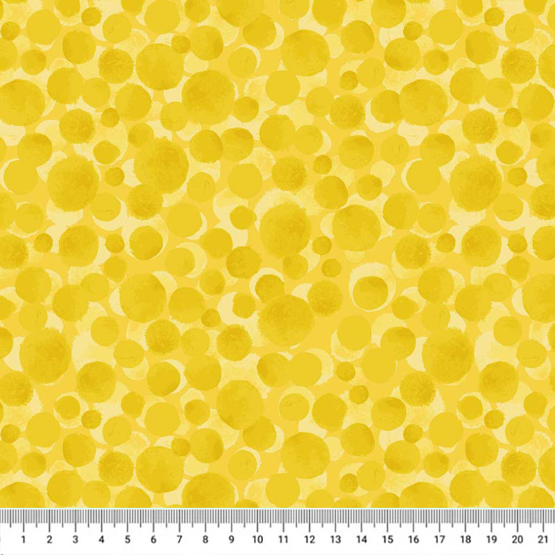 Blender quilting fabric by Lewis & Irene - Bumbleberries in sunburst yellow with a cm ruler