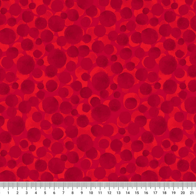 Blender quilting fabric by Lewis & Irene - Bumbleberries in christmas red with a cm ruler