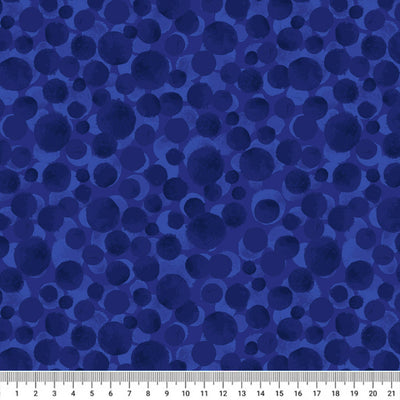 Blender quilting fabric by Lewis & Irene - Bumbleberries in neptune blue with a cm ruler